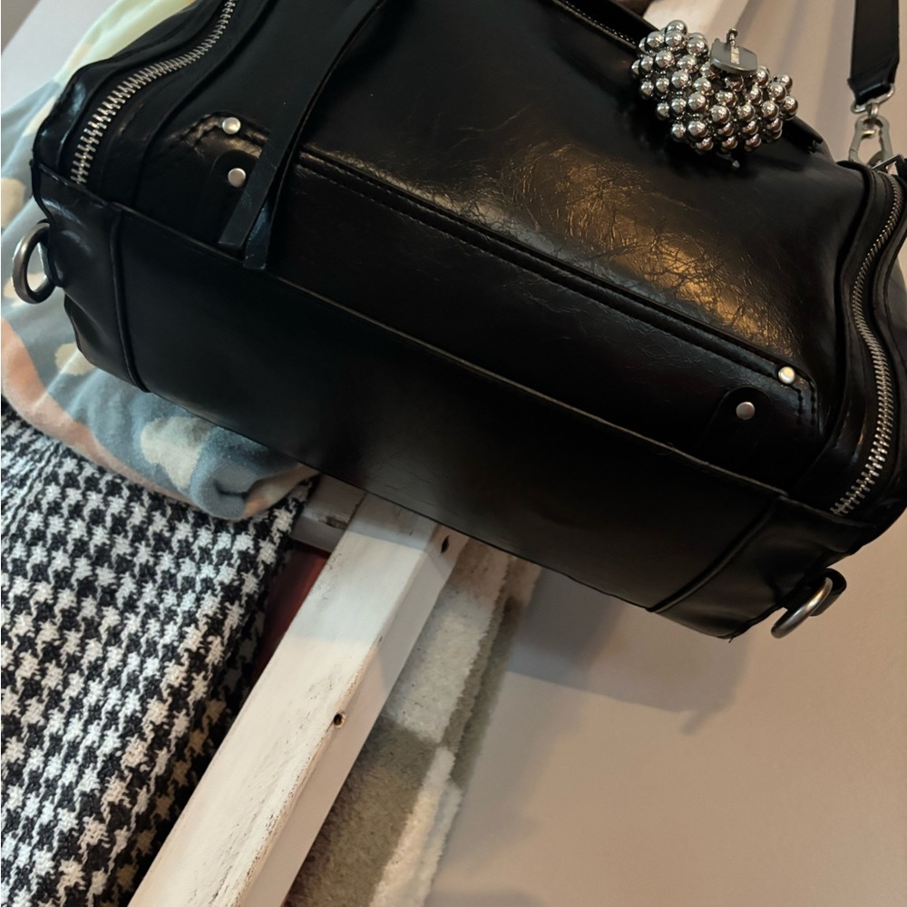 Steve Madden Black Satchel with Silver Accents - Picture 3 of 9